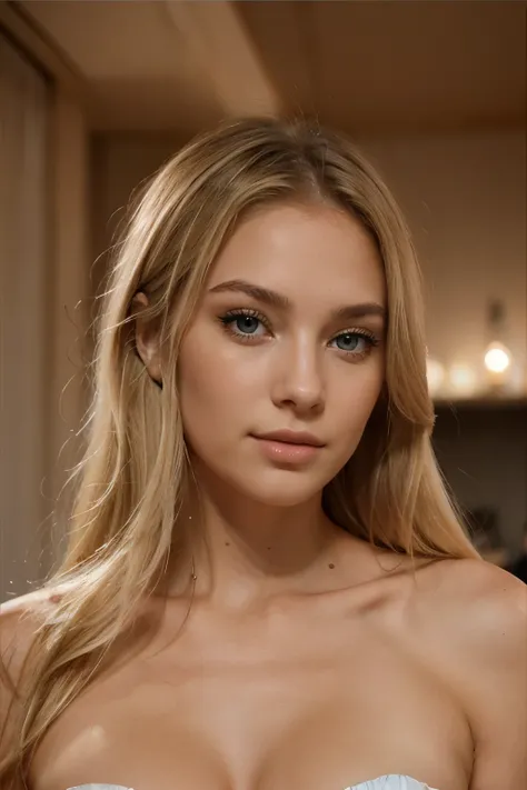 I would like a blonde woman, au yeux bleu avec des ongles rose, un visage lisse avec une beau bronzer, j’aimerais qu’elle porte des sous-vêtement 