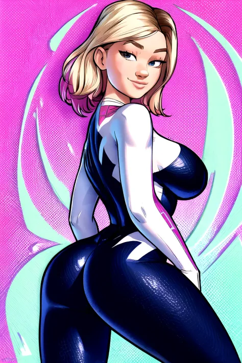 (masterpiece, top quality, best quality, official art, beautiful and aesthetic:1.2),highly detailed face,1girl,gwen_stacy, (portrait:1.3),spider-gwen suit , bodysuit ,thick wiast,big ass, superhero,(extremely detailed,highres, highest detailed,8k,absurdres...