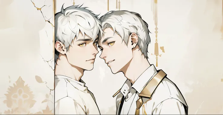 cute 18 year old boy yellow eyes white hair ancient egyptian clothes golden jewelry