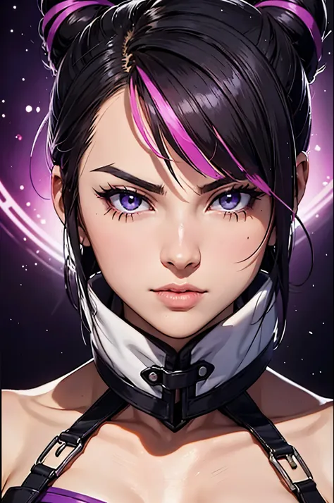 Juri Han, street fighter(master part, best quality, ultra-detalhado, Melhor sombra), (Antecedentes detalhados, Olhando para o Viewer, Serious, irritado), Rosto detalhado, (best ilumination), ((Cinematic light)), colorido, hiper detalhe, dramatic light, det...