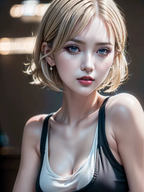 photorealistic Realism 8K Quality, ((ultra Intricat details: velvety skin, blonde short (hair slicked to the side) symmetrical lips light glossy red_lipstick round pupils, (eyes, extrem  Realistic, clear sharp eyes, absurd quality, not blurry)), (([eyes|lo...