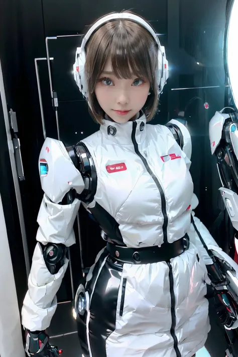 A girl in a futuristic bright white heavily armored robot suit takes a photo、perfect android girl, Female cyborg body, Perfect anime cyborg woman, Beautiful female android!, Female Robot, completely robot!! girl, Cute cyborg girl, Cyber Suit, Girl wearing ...