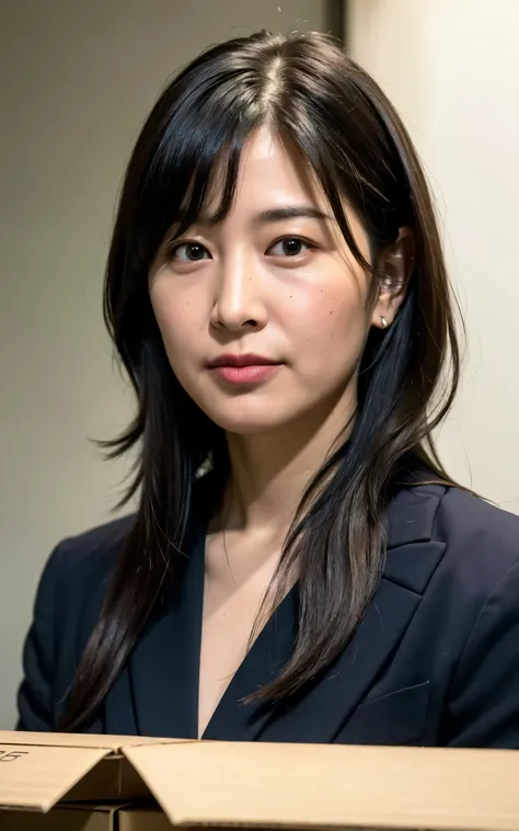 ((Best Quality, 8k, Masterpiece: 1.3)), Photorealistic, Sharp Focus, High Quality, High Definition, Portrait, Solo, Japan, Middle Aged Woman, Beauty, 43 years old, Plump, Wavy Hair, receptionist uniform, Wrinkles at the corners of the eyes:0.5, Narrow back...