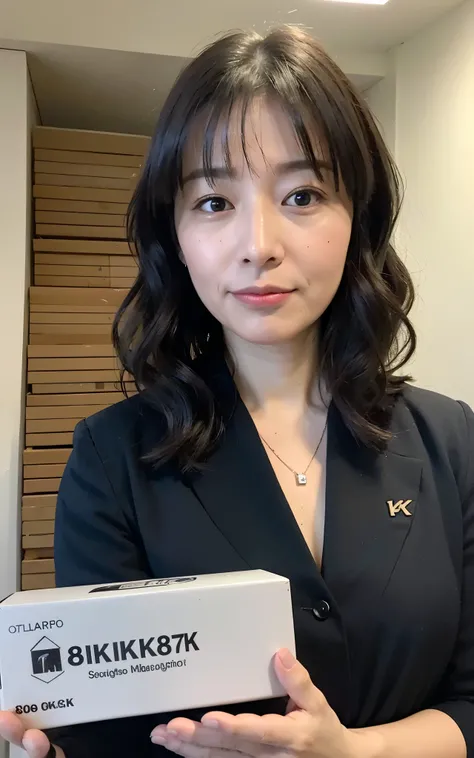 ((Best Quality, 8k, Masterpiece: 1.3)), Photorealistic, Sharp Focus, High Quality, High Definition, Portrait, Solo, Japan, Middle Aged Woman, Beauty, 43 years old, Plump, Wavy Hair, receptionist uniform, Wrinkles at the corners of the eyes:0.5, Narrow back...