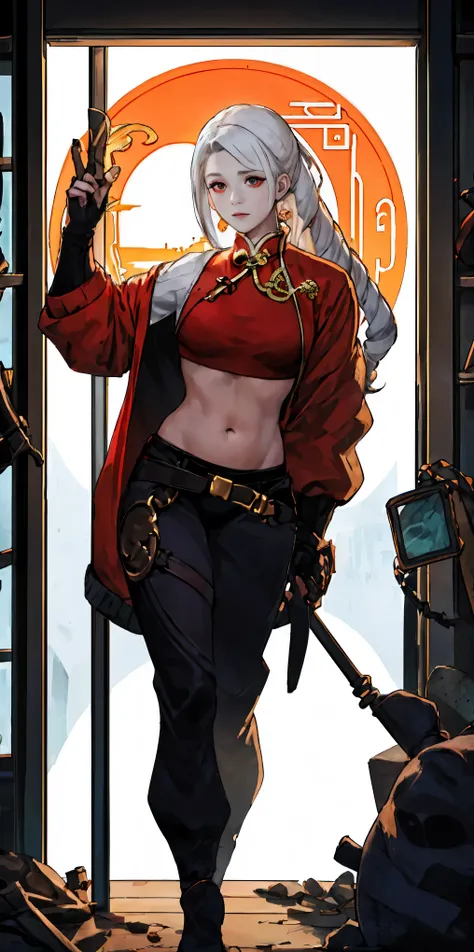 1female, White hair, Red eyes, (woman,Royal Sister_Shot:1.2), breasts focus, Long hair, side locks,Dangerous expressions,Extreme panic,Chest close-up front,After being violated ,Scared,(terrified:1.1) expression, Place one hand behind your back, Atmospheri...