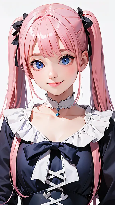 highest quality、Realistic、Women、zoom、cute、Blue eyes、Pink hair、Twin tails、Gothic Lolita、smile、Looking down、smile、Bust Shot、