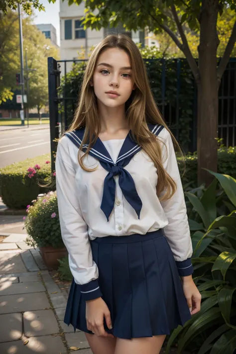  highest quality, masterpiece, Super detailed, ultra high resolution, realistic, RAW photo, absolute resolution (highest quality)，(very detailed), blonde hair, sailor suit,17 y.o, European girl, Navy blue sailor suit, High school girl wearing sailor suit, ...