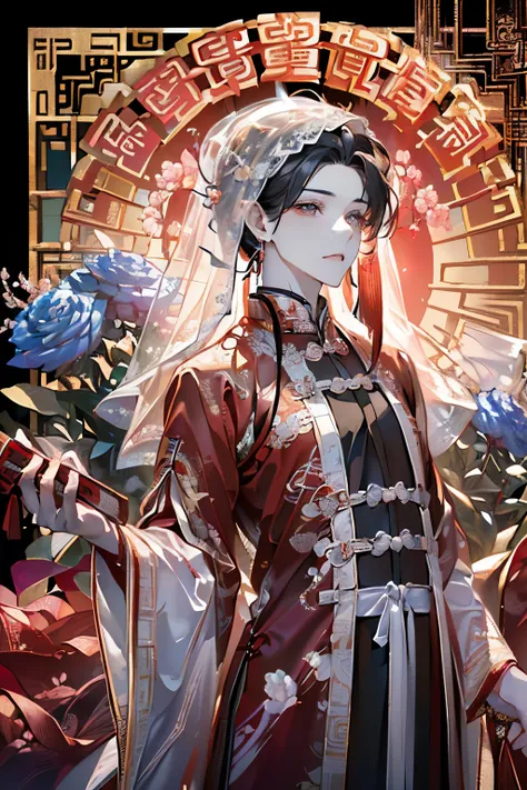 ((16歳くらいのmale性:1.2)),((male:1.4)),((chinese wedding dress:1.2)),((hanfu wedding costume1.25)),((gorgeous and voluminous outfit:1...