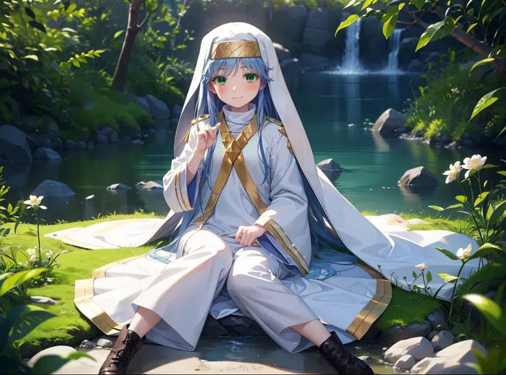 index, index, (green eyes:1.5), blue hair, long hair, (flat chest:1.2),
break habit, long sleeve, robe,白色robe,nuns,wide sleeves,...