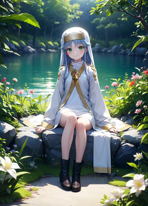 index, index, (green eyes:1.5), blue hair, long hair, (flat chest:1.2),
break habit, long sleeve, robe,白色robe,nuns,wide sleeves,...