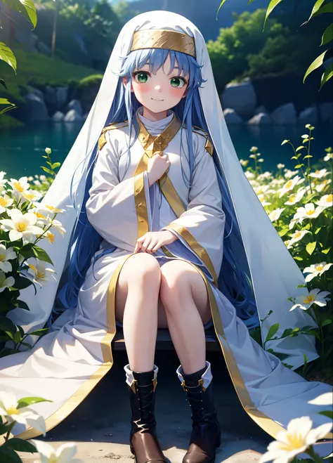 index, index, (green eyes:1.5), blue hair, long hair, (flat chest:1.2),
break habit, long sleeve, robe,白色robe,nuns,wide sleeves,...