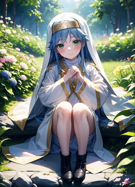 index, index, (green eyes:1.5), blue hair, long hair, (flat chest:1.2),
break habit, long sleeve, robe,白色robe,nuns,wide sleeves,...