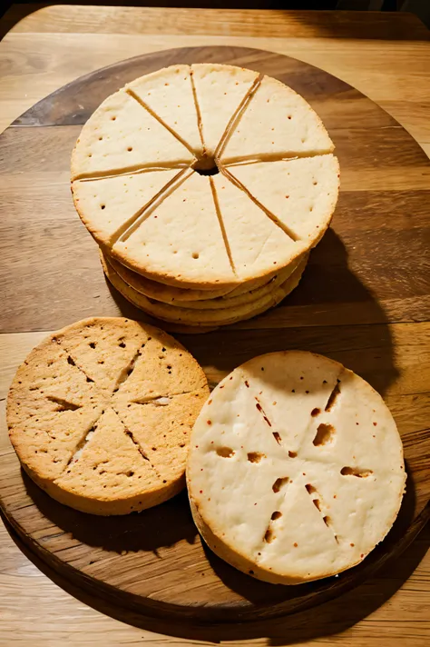 circular vegan esfihas on a wooden board