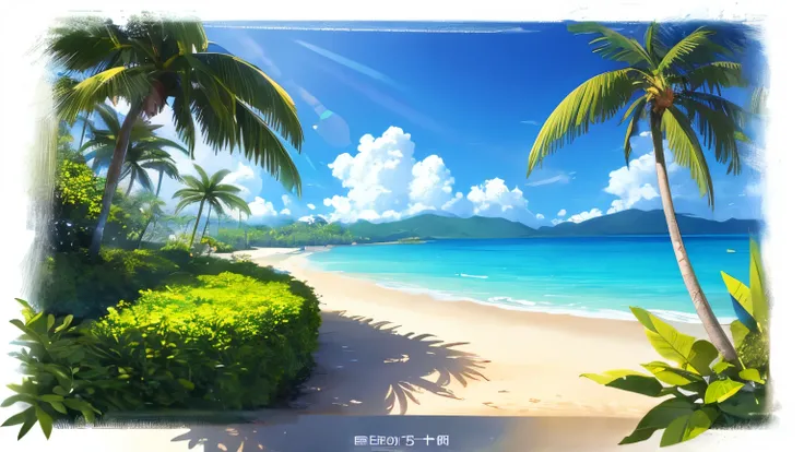 tropical, Palm tree, blue sea, Beach, leaf, landscape、Highest quality