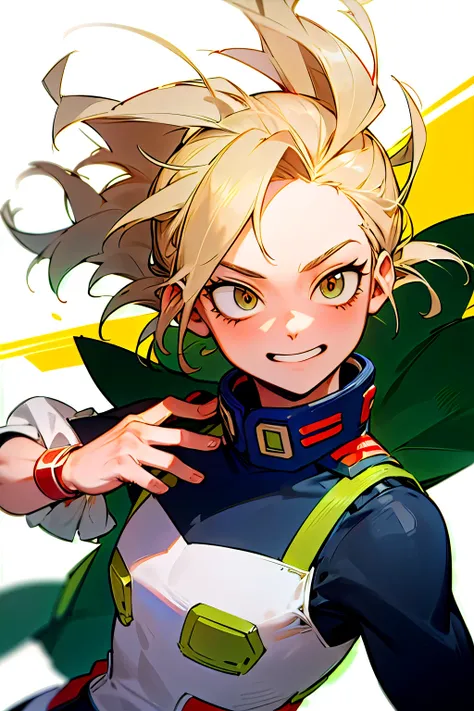 ((mejor calidad)), ((obra maestra)), (detallado),(( chico estilo my hero academia)), ((moreno)), ((pelo blanco)) , ((ojos verdes)), ((amable)) 
