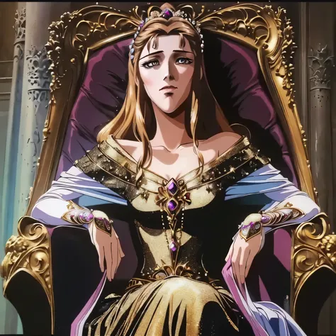 there is a painting of a woman sitting in a chair, princess portrait, a beautiful fantasy empress, portrait of princess, ((a bea...