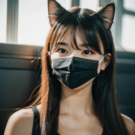 RAW photo, 8K, realistic, (1girl, cat ,mask),