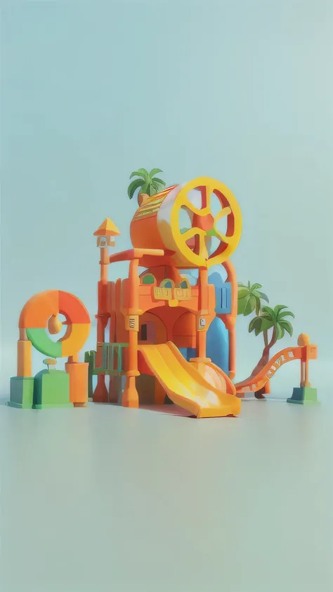 There is a colorful playground，There are slides and slides, 3d illustration, 3d illustration, Cute 3d rendering, Cinema 4d colorful rendering, 3d matte illustration, 3D rendering style, Stylized 3d rendering, Rendering in Cinema4D, Rendering in Cinema 4D, ...