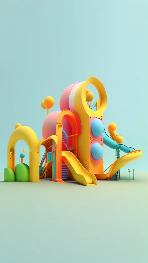 there is a colorful playground，there are slides and slides, 3d illustration, 3d illustration, cute 3d rendering, cinema 4d color...