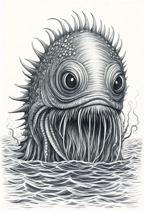 Pencil drawing of a deep sea monster.