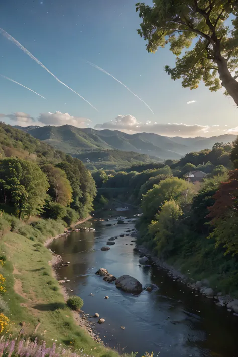 ((best quality)), ((The Enchanted Valley of Lyria:
In the heart of the mystical land of Lyria lies the Enchanted Valley, a place where magic and nature coexist in perfect harmony. The valley is a verdant expanse of rolling hills, dotted with ancient, gnarl...