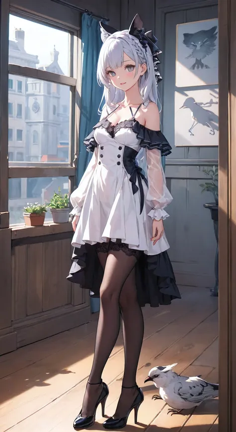 1girl, highly detailed, detailed eyes, sunny room, masterpiece, looking at viewer, illustration, game cg, collarbone, standing, ...