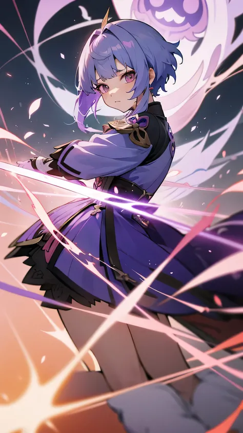 Anime girl with purple hair and purple dress holding a sword, Image via Kamagurka, pixiv, New line plus, ayaka Genshin Impact impact, keqing from Genshin Impact impact, zhongli from Genshin Impact impact, ayaka game Genshin Impact impact, heise jinyao, Onm...