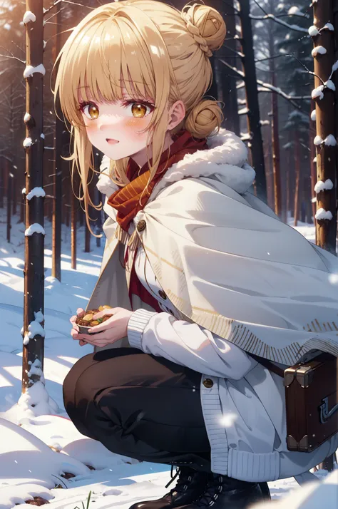 this is mahirshina, mahiru shiina, blonde, (brown eyes:1.7), long hair, happy smile, smile, open your mouth,hair bun, single hai...