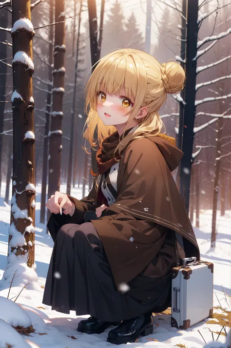 this is mahirshina, mahiru shiina, blonde, (brown eyes:1.7), long hair, happy smile, smile, open your mouth,hair bun, single hai...