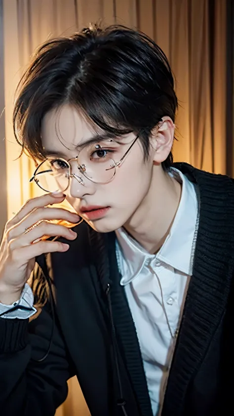 Il y a un homme portant des lunettes et un pull qui pose pour une photo, Yanjuncheng, photo de profil professionnel, Xin Tong Chen, Xision Wu, Wenjun Lin, cai xukun, photo de profil, Lin Qifeng, Li Zixin, Steve Zheng, 27 ans, 28 ans, Yihaoren, 23 ans