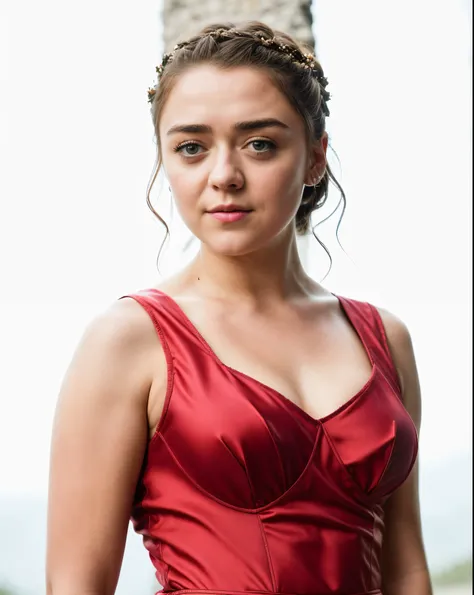 Foto RAW, Arya Stark, Stunning Beauty, Ravishing, Enchantress, Extremely gorgeous lady, Arya Stark PLAYED BY MAISIE WILLIAMS, Queen Arya Stark, she  a mature woman now, milf, sexy mediaeval battle dress, gladiator woman, body, 40 years old Woman, Roman sla...