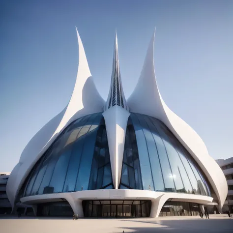 Arav building with large triangular roof and glass windows, Futuristic Church, Zaha Hadid style architecture, Huge futuristic building, Zaha Hadid octane highly render, Futuristic Palace, Zaha Hadid architecture, Future architecture, Web portals. Zaha Hadi...