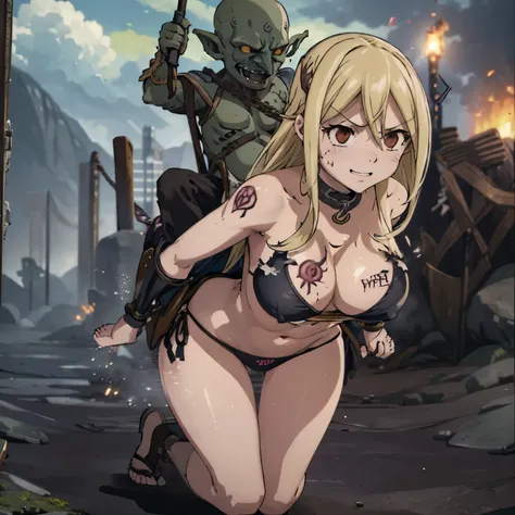 masterpiece, (((goblinriding, a goblin is riding a girl))), goblin, mutiple goblins, goblins, (((all fours))), 1girl, (underwear...