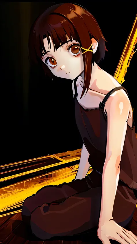 solo,1female\(iwakura lain\(serial experiments lain\),no expression at face,bags under eyes,age of 12,(big eyes:1.2),brown eyes,...