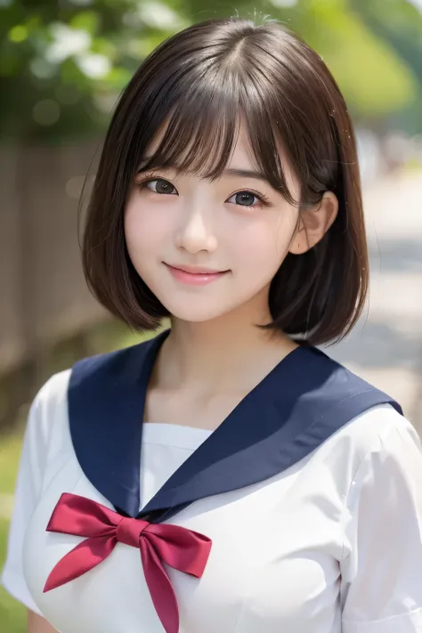 (1 Girl)、(Beautiful Japanese、18years old,round face、Refreshing、clear、seems kind、stylish、Pitiful、cute like an angel、cute、black eyes、,actress,Almond-shaped eyes,Translucent white skin、Beautiful skin), Good style , (((Beautiful big breasts:1.2))),(((soft brea...