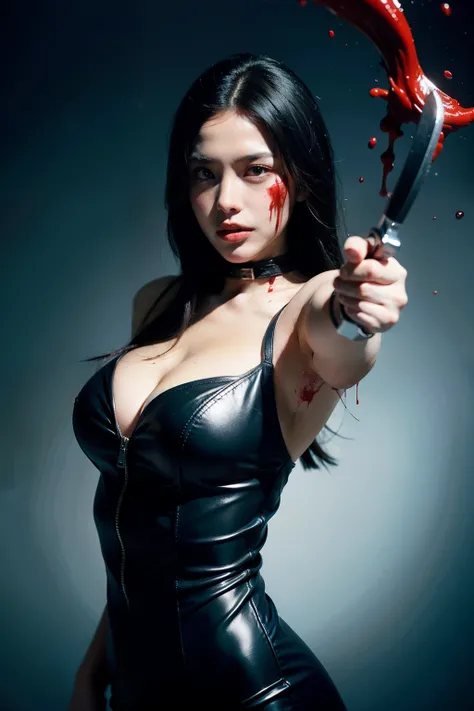 Cat woman, knife, blood splashing, blood splashed