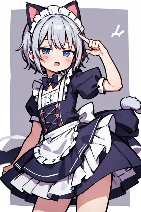 Maid clothesの男の子1名, Shota, Cat ear、Cat's Tail,, With confidence, (masterpiece), highest quality, Expressive eyes, Perfect Face, smile, Open your mouth, Full Color, detailed, 8K, 4k, High resolution, Symmetric, Extraordinary cuteness, Best aesthetics, ...