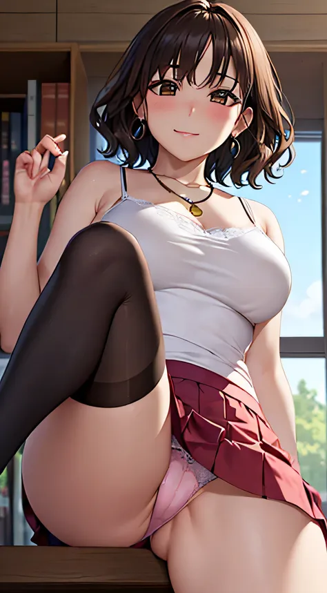 (Tabletop, highest quality, High resolution, , Pixel perfect, 4K,), 1 girl, single, alone, Beautiful woman、I could see the whole body、 ((Wavy short hair, bangs, Brown Hair)), ((Brown eyes, Beautiful eyelashes, Realistic eyes)), ((Detailed face, blush:1.2))...