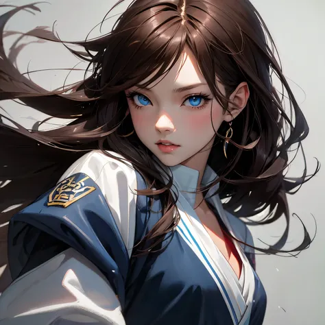 anime girl with brown hair and blue eyes and a highlight in her hair, anime art wallpaper 8 k, detailed digital anime art, anime...