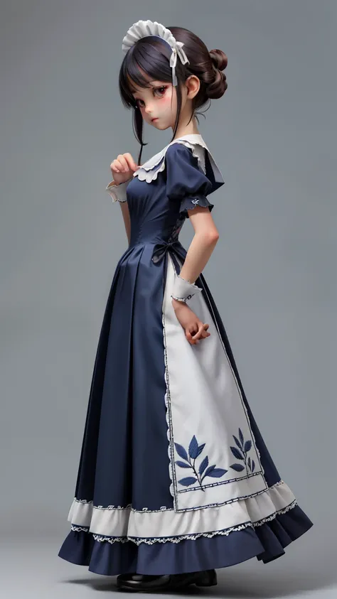 Maid clothes。Design Concept Art、Costume design only、Navy blue based design、Fantastic and dreamy, dream style, embroidery, Backlight、Blank background、