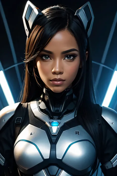 futuristic robot with human face, black female