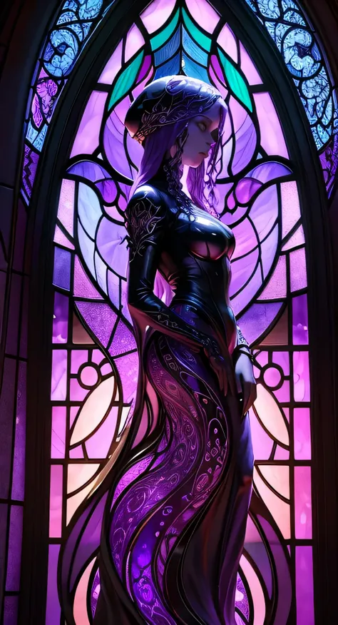 lilac stained glass with lovecraftian theme follower of cthulhu