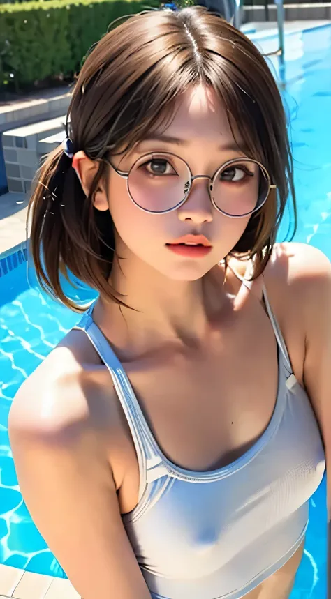 highest quality, RAW Photos, Realistic, face, Incredibly beautiful girl, cute, length Hair,ponytail，Glasses，Written boundary depth, High resolution, Super detailed, detailed, Very detaileded, extremely detaileded eye and face, Sharp pupils, Realistic stude...