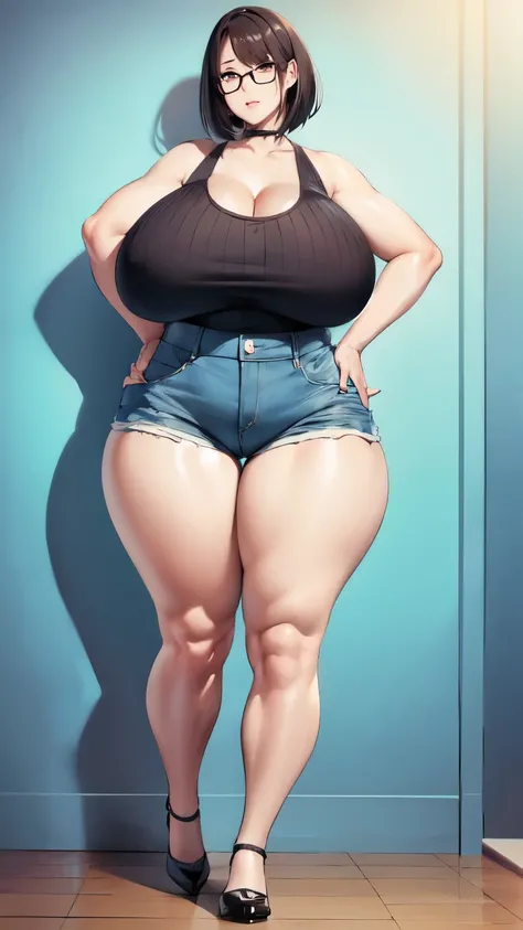 Huge breasts, Big Hips, Tank top, Denim shorts, Full Body Shot, Mature mother, Whipping the lower body, Plump thighs, Calf, Fascinating, Perfect body, Plus Size Model,