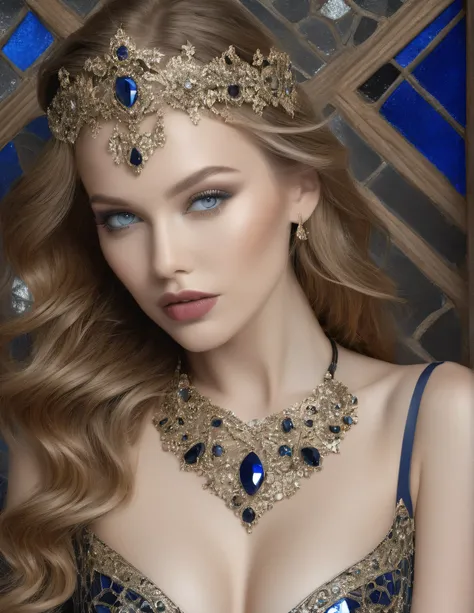 alluring portrait, intricate, highly detailed, realistic , hyperrealism  ,naughty, sharp focus,  These stained glass windows feature
stunningly beautiful gothic ladies, exuding eerie
and alluring charm,bright light on face ,frontlighting, leather Gothic go...