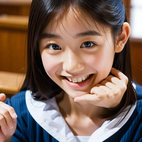 lens: 135mm f1.8, (highest quality),(raw photos), (tabletop:1.1), (beautiful 12 year old japanese girl), cute face, (deeply chis...