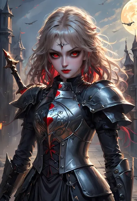 arafed, dark fantasy art, gothic art, a picturק of a vampire ready for battle, female vampire, armed with a sword, wearing heavy...