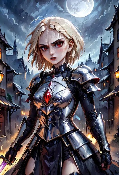 arafed, dark fantasy art, gothic art, a picturק of a vampire ready for battle, female vampire, armed with a sword, wearing heavy...