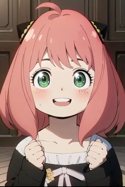 ((best quality)), ((masterpiece)), (detailed), perfect face. asian girl. pink hair. green eyes. smile.