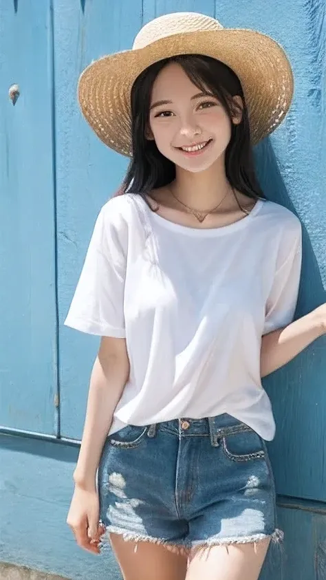 Japanese、18-year-old、Very slim、((Smiling))、Summer clothing